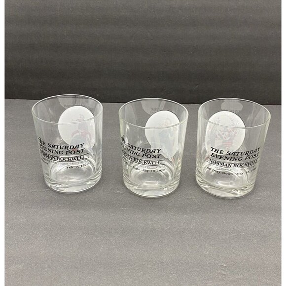 Vintage Norman Rockwell Saturday Evening Post On The Rocks Glasses Set‎ of 3 - Picture 3 of 13